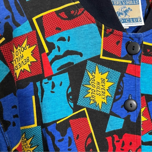 BEVERLY HILLS POLO CLUB Vintage Long Sleeve Button Down Geometric Sweater Large - Picture 2 of 9